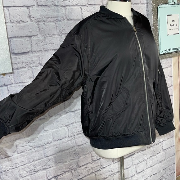 Love Tree Black Nylon Ruched Back Bomber Jacket - Picture 5 of 7
